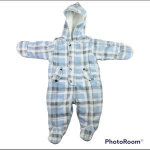 First Impressions Snow Suit Size 3-6 Months 12-17 lbs Blue White Plaid Flannel